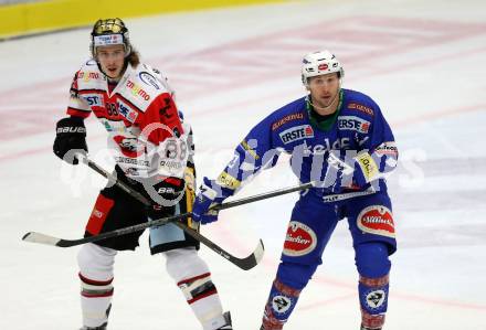 EBEL. Eishockey Bundesliga. VSV gegen	HC Orli Znojmo. Dustin Johner, (VSV), Libor Sulak  (Znojmo). Villach, am 25.11.2016.
Foto: Kuess

---
pressefotos, pressefotografie, kuess, qs, qspictures, sport, bild, bilder, bilddatenbank