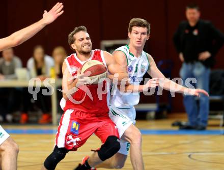 Basketball 2. Bundesliga. GD 8. Runde. KOS Celovec gegen St. Poelten Dragons. Andi Smrtnik, (KOS Celovec), Lukas Boeck  (St. Poelten). Klagenfurt, am 26.11.2016.
Foto: Kuess
---
pressefotos, pressefotografie, kuess, qs, qspictures, sport, bild, bilder, bilddatenbank