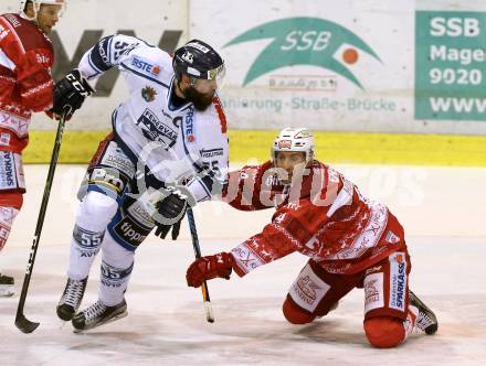 EBEL. Eishockey Bundesliga. KAC gegen 	Fehervar AV 19. Mark Popovic, (KAC), Andrew Sarauer  (Alba Volan). Klagenfurt, am 27.11.2016.
Foto: Kuess

---
pressefotos, pressefotografie, kuess, qs, qspictures, sport, bild, bilder, bilddatenbank