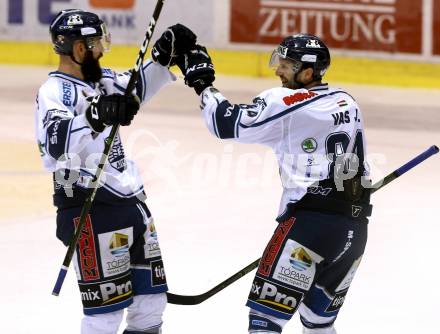 EBEL. Eishockey Bundesliga. KAC gegen 	Fehervar AV 19. Torjubel Andrew Sarauer, Janos Vas (Alba Volan). Klagenfurt, am 27.11.2016.
Foto: Kuess

---
pressefotos, pressefotografie, kuess, qs, qspictures, sport, bild, bilder, bilddatenbank