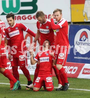 Fussball Bundesliga. RZ Pellets WAC gegen FK Austria Wien. Torjubel Lucas Henrique Ferreira Venuto, Alexander Gruenwald,  Kevin Friesenbichler (Austria Wien). Wolfsberg, am 27.11.2016.
Foto: Kuess

---
pressefotos, pressefotografie, kuess, qs, qspictures, sport, bild, bilder, bilddatenbank