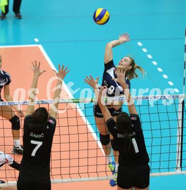 Volleyball Frauen Bundesliga. ATSC Wildcats gegen SG VB NOE Sokol/Post.Alexandra Epure (Wildcats), Sara Saric, Taylor Brauneis (SG Sokol/Post). Bleiburg, am 1.12.2016.
Foto: Kuess

---
pressefotos, pressefotografie, kuess, qs, qspictures, sport, bild, bilder, bilddatenbank