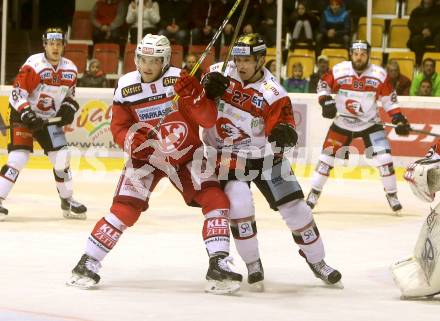 EBEL. Eishockey Bundesliga. KAC gegen 	HC Orli Znojmo. Matthew Neal,  (KAC), Dalibor Reznicek (Znojmo). Klagenfurt, am 2.12.2016.
Foto: Kuess

---
pressefotos, pressefotografie, kuess, qs, qspictures, sport, bild, bilder, bilddatenbank