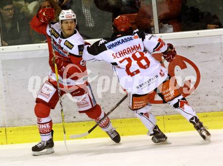 EBEL. Eishockey Bundesliga. KAC gegen 	HC TWK Innsbruck, Die Haie.  Manuel Geier  (KAC), Fabio Schramm (Innsbruck). Klagenfurt, am 9.12.2016.
Foto: Kuess

---
pressefotos, pressefotografie, kuess, qs, qspictures, sport, bild, bilder, bilddatenbank