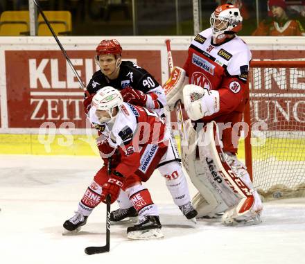 EBEL. Eishockey Bundesliga. KAC gegen 	HC TWK Innsbruck, Die Haie. David Madlener,  Mitja Robar   (KAC), Mario Lamoureux (Innsbruck). Klagenfurt, am 9.12.2016.
Foto: Kuess

---
pressefotos, pressefotografie, kuess, qs, qspictures, sport, bild, bilder, bilddatenbank