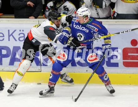 EBEL. Eishockey Bundesliga. VSV gegen	Dornbirner Eishockey Club. Dustin Johner,  (VSV), Michael Caruso (Dornbirn). Villach, am 9.12.2016.
Foto: Kuess

---
pressefotos, pressefotografie, kuess, qs, qspictures, sport, bild, bilder, bilddatenbank