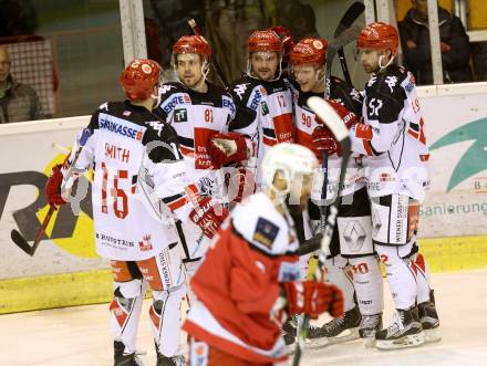 EBEL. Eishockey Bundesliga. KAC gegen 	HC TWK Innsbruck, Die Haie. Torjubel  (Innsbruck). Klagenfurt, am 9.12.2016.
Foto: Kuess

---
pressefotos, pressefotografie, kuess, qs, qspictures, sport, bild, bilder, bilddatenbank