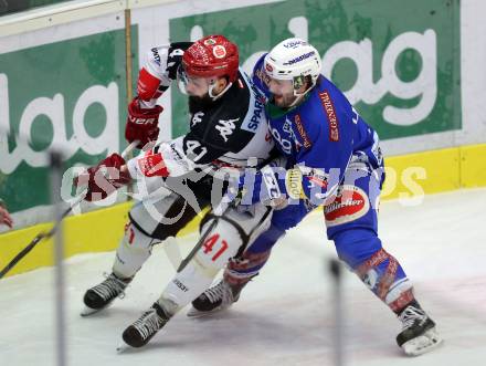 EBEL. Eishockey Bundesliga. VSV gegen	HC TWK Innsbruck, Die Haie. Samuel Labrecque,  (VSV), Benedikt Schennach (Innsbruck). Villach, am 16.12.2016.
Foto: Kuess

---
pressefotos, pressefotografie, kuess, qs, qspictures, sport, bild, bilder, bilddatenbank