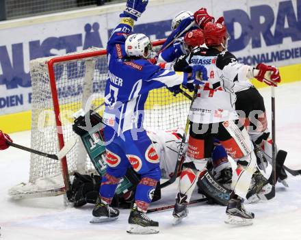 EBEL. Eishockey Bundesliga. VSV gegen	HC TWK Innsbruck, Die Haie. Nico Brunner, Benjamin Petrik, (VSV), Andy Chiodo, Florian Pedevilla, Lubomir Stach (Innsbruck). Villach, am 16.12.2016.
Foto: Kuess

---
pressefotos, pressefotografie, kuess, qs, qspictures, sport, bild, bilder, bilddatenbank