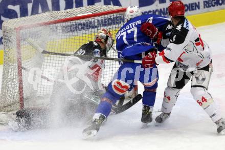 EBEL. Eishockey Bundesliga. VSV gegen	HC TWK Innsbruck, Die Haie. Florian Muehlstein,  (VSV), Andy Chiodo, Ondrej Sedivy (Innsbruck). Villach, am 16.12.2016.
Foto: Kuess

---
pressefotos, pressefotografie, kuess, qs, qspictures, sport, bild, bilder, bilddatenbank