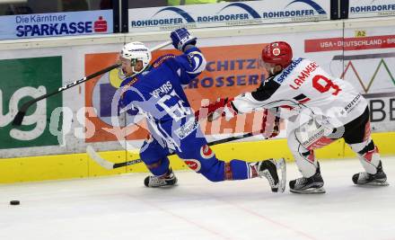 EBEL. Eishockey Bundesliga. VSV gegen	HC TWK Innsbruck, Die Haie. Kevin Wehrs, (VSV),  John Lammers (Innsbruck). Villach, am 16.12.2016.
Foto: Kuess

---
pressefotos, pressefotografie, kuess, qs, qspictures, sport, bild, bilder, bilddatenbank