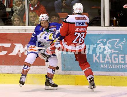 EBEL. Eishockey Bundesliga. KAC gegen 	VSV. Martin Schumnig,  (KAC), Patrick Platzer (VSV). Klagenfurt, am 18.12.2016.
Foto: Kuess

---
pressefotos, pressefotografie, kuess, qs, qspictures, sport, bild, bilder, bilddatenbank