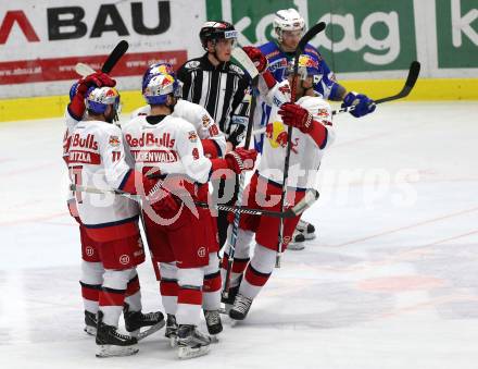 EBEL. Eishockey Bundesliga. VSV gegen	EC Red Bull Salzburg	. Torjubel Alexander Rauchenwald, Daniel Jakubitzka, Raphael Herburger, Mark Emmett Flood (Salzburg). Villach, am 20.12.2016.
Foto: Kuess

---
pressefotos, pressefotografie, kuess, qs, qspictures, sport, bild, bilder, bilddatenbank