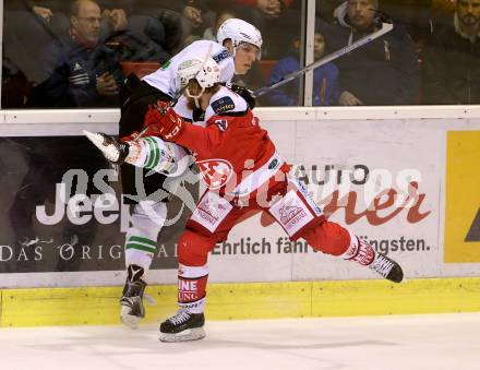 EBEL. Eishockey Bundesliga. KAC gegen 	HDD Olimpija Ljubljana. Johannes Bischofberger, (KAC), Mark Cepon  (Laibach). Klagenfurt, am 23.12.2016.
Foto: Kuess

---
pressefotos, pressefotografie, kuess, qs, qspictures, sport, bild, bilder, bilddatenbank