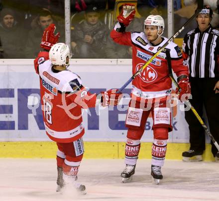 EBEL. Eishockey Bundesliga. KAC gegen 	HDD Olimpija Ljubljana. Torjubel Stefan Geier, Thomas Koch (KAC). Klagenfurt, am 23.12.2016.
Foto: Kuess

---
pressefotos, pressefotografie, kuess, qs, qspictures, sport, bild, bilder, bilddatenbank