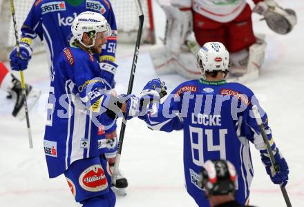 EBEL. Eishockey Bundesliga. VSV gegen	HCB Suedtirol Alperia. Torjubel Jan Urbas, Corey Locke (VSV). Villach, am 26.12.2016.
Foto: Kuess

---
pressefotos, pressefotografie, kuess, qs, qspictures, sport, bild, bilder, bilddatenbank