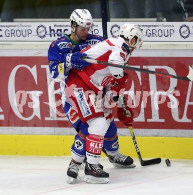 EBEL. Eishockey Bundesliga. VSV gegen	KAC. Stefan Bacher, (VSV), Manuel Geier  (KAC). Villach, am 28.12.2016.
Foto: Kuess

---
pressefotos, pressefotografie, kuess, qs, qspictures, sport, bild, bilder, bilddatenbank
