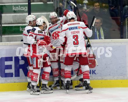 EBEL. Eishockey Bundesliga. VSV gegen	KAC.  Torjubel Manuel Ganahl, Jamie Lundmark, Matthew Neal, Kevin Kapstad, David Joseph Fischer (KAC). Villach, am 28.12.2016.
Foto: Kuess

---
pressefotos, pressefotografie, kuess, qs, qspictures, sport, bild, bilder, bilddatenbank