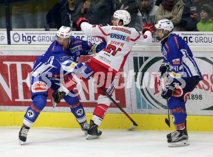 EBEL. Eishockey Bundesliga. VSV gegen	KAC. Stefan Bacher, Stefan Steurer
(VSV), Manuel Geier  (KAC). Villach, am 28.12.2016.
Foto: Kuess

---
pressefotos, pressefotografie, kuess, qs, qspictures, sport, bild, bilder, bilddatenbank