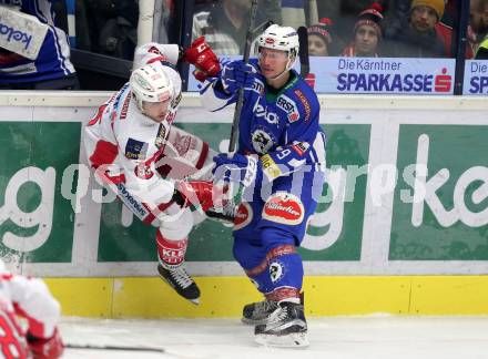 EBEL. Eishockey Bundesliga. VSV gegen	KAC. Dustin Johner, (VSV), Mitja Robar  (KAC). Villach, am 28.12.2016.
Foto: Kuess

---
pressefotos, pressefotografie, kuess, qs, qspictures, sport, bild, bilder, bilddatenbank