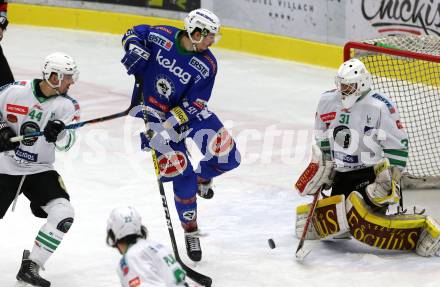 EBEL. Eishockey Bundesliga. VSV gegen	HDD Olimpija Ljubljana.  Miha Verlic, (VSV), Jeff Frazee  (Laibach). Villach, am 30.12.2016.
Foto: Kuess

---
pressefotos, pressefotografie, kuess, qs, qspictures, sport, bild, bilder, bilddatenbank