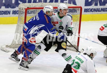 EBEL. Eishockey Bundesliga. VSV gegen	HDD Olimpija Ljubljana. Dustin Johner,  (VSV), Mark Cepon (Laibach). Villach, am 30.12.2016.
Foto: Kuess

---
pressefotos, pressefotografie, kuess, qs, qspictures, sport, bild, bilder, bilddatenbank