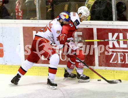 EBEL. Eishockey Bundesliga. KAC gegen 	EC Red Bull Salzburg. Manuel Geier,  (KAC), Mark Emmett Flood (Salzburg). Klagenfurt, am 3.1.2017.
Foto: Kuess

---
pressefotos, pressefotografie, kuess, qs, qspictures, sport, bild, bilder, bilddatenbank