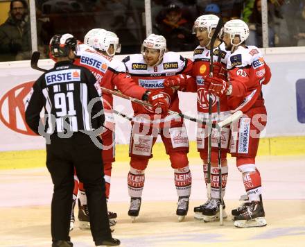 EBEL. Eishockey Bundesliga. KAC gegen 	Moser Medical Graz99ers. Torjubel (KAC). Klagenfurt, am 6.1.2017.
Foto: Kuess

---
pressefotos, pressefotografie, kuess, qs, qspictures, sport, bild, bilder, bilddatenbank