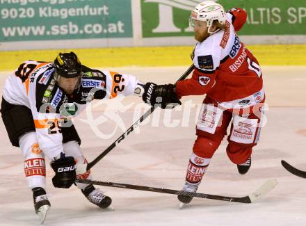 EBEL. Eishockey Bundesliga. KAC gegen 	Moser Medical Graz99ers. Johannes Bischofberger, (KAC), Sven Klimbacher (Graz). Klagenfurt, am 6.1.2017.
Foto: Kuess

---
pressefotos, pressefotografie, kuess, qs, qspictures, sport, bild, bilder, bilddatenbank