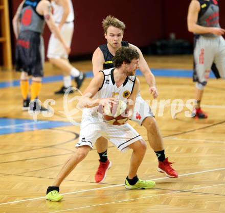 Basketball 2. Bundesliga. GD 12. Runde. Woerthersee Piraten gegen Raiders Villach. Alexander Della Schiava, (Piraten), Timi Huber (Raiders). Klagenfurt, am 7.1.2017.
Foto: Kuess
---
pressefotos, pressefotografie, kuess, qs, qspictures, sport, bild, bilder, bilddatenbank