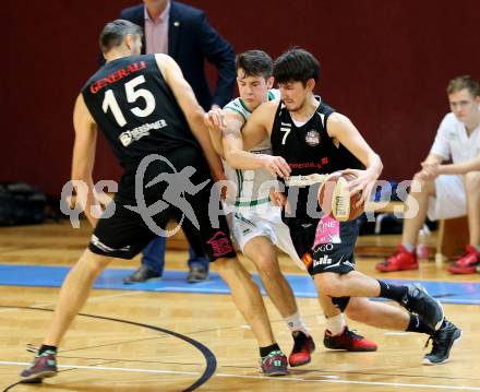 Basketball 2. Bundesliga. GD 12. Runde. KOS Celovec gegen Mattersburg Rocks. Peter Papic,  (KOS Celovec), Bence Czukor, (Mattersburg). Klagenfurt, am 8.1.2017.
Foto: Kuess
---
pressefotos, pressefotografie, kuess, qs, qspictures, sport, bild, bilder, bilddatenbank