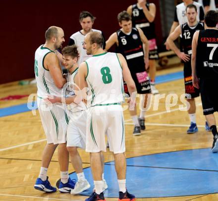 Basketball 2. Bundesliga. GD 12. Runde. KOS Celovec gegen Mattersburg Rocks.  Jubel Vjeran Soldo, Ziga Erculj, Jakob Strazar (KOS Celovec). Klagenfurt, am 8.1.2017.
Foto: Kuess
---
pressefotos, pressefotografie, kuess, qs, qspictures, sport, bild, bilder, bilddatenbank