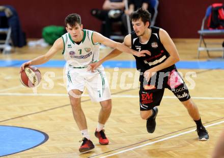Basketball 2. Bundesliga. GD 12. Runde. KOS Celovec gegen Mattersburg Rocks. Peter Papic,  (KOS Celovec), Bence Czukor (Mattersburg). Klagenfurt, am 8.1.2017.
Foto: Kuess
---
pressefotos, pressefotografie, kuess, qs, qspictures, sport, bild, bilder, bilddatenbank