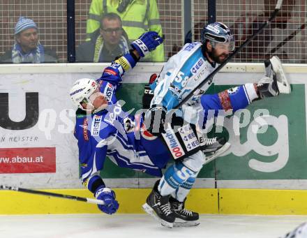 EBEL. Eishockey Bundesliga. VSV gegen	EHC Liwest Black Wings Linz.  Jan Urbas,  (VSV), Sebastien Piche (Linz). Villach, am 11.1.2017.
Foto: Kuess

---
pressefotos, pressefotografie, kuess, qs, qspictures, sport, bild, bilder, bilddatenbank
