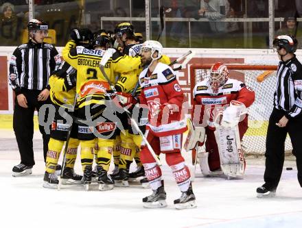 EBEL. Eishockey Bundesliga. KAC gegen 	UPC Vienna Capitals. torjubel  (Vienna Capitals). Klagenfurt, am 11.1.2017.
Foto: Kuess

---
pressefotos, pressefotografie, kuess, qs, qspictures, sport, bild, bilder, bilddatenbank