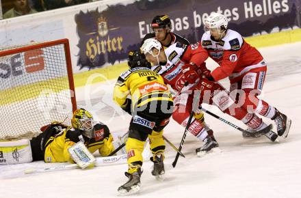 EBEL. Eishockey Bundesliga. KAC gegen 	UPC Vienna Capitals. Jamie Lundmark, Manuel Ganahl,  (KAC), David Kickert, Raffael Rotter (Vienna Capitals). Klagenfurt, am 11.1.2017.
Foto: Kuess

---
pressefotos, pressefotografie, kuess, qs, qspictures, sport, bild, bilder, bilddatenbank