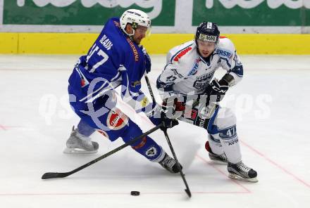 EBEL. Eishockey Bundesliga. VSV gegen	Fehervar AV 19. Jeremie Ouellet Blain,  (VSV),Justin Maylan (Alba Volan). Villach, am 13.1.2017.
Foto: Kuess

---
pressefotos, pressefotografie, kuess, qs, qspictures, sport, bild, bilder, bilddatenbank