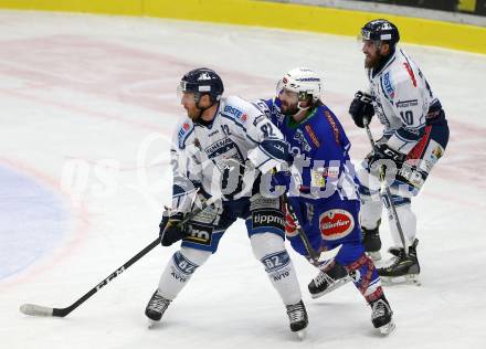 EBEL. Eishockey Bundesliga. VSV gegen	Fehervar AV 19. Samuel Labrecque,  (VSV), Thomas Beauregard, Brance Orban (Alba Volan). Villach, am 13.1.2017.
Foto: Kuess

---
pressefotos, pressefotografie, kuess, qs, qspictures, sport, bild, bilder, bilddatenbank