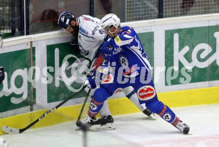 EBEL. Eishockey Bundesliga. VSV gegen	Fehervar AV 19. Dustin Johner,  (VSV), Antonin Manavian (Alba Volan). Villach, am 13.1.2017.
Foto: Kuess

---
pressefotos, pressefotografie, kuess, qs, qspictures, sport, bild, bilder, bilddatenbank