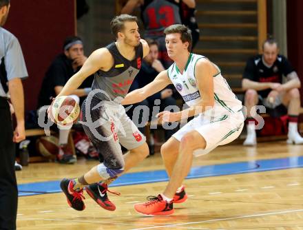 Basketball 2. Bundesliga. GD 13. Runde. KOS Celovec gegen Villach Raiders.  Andi Smrtnik, (KOS Celovec), Julian Hartl (Villach). Klagenfurt, am 14.1.2017.
Foto: Kuess
---
pressefotos, pressefotografie, kuess, qs, qspictures, sport, bild, bilder, bilddatenbank