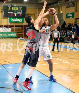 Basketball 2. Bundesliga. GD 13. Runde. KOS Celovec gegen Villach Raiders.  Vjeran Soldo,   (KOS Celovec), Erik Rhinehart, (Villach). Klagenfurt, am 14.1.2017.
Foto: Kuess
---
pressefotos, pressefotografie, kuess, qs, qspictures, sport, bild, bilder, bilddatenbank