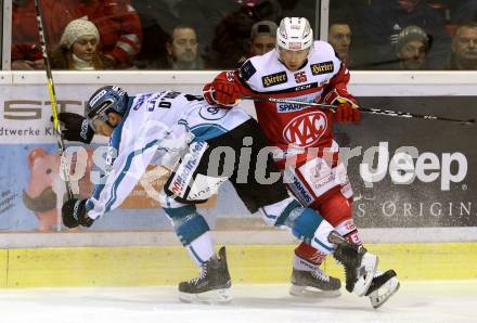 EBEL. Eishockey Bundesliga. KAC gegen 	EHC Liwest Black Wings Linz. Mitja Robar,  (KAC), Jonathan D Aversa (Linz). Klagenfurt, am 22.1.2017.
Foto: Kuess

---
pressefotos, pressefotografie, kuess, qs, qspictures, sport, bild, bilder, bilddatenbank