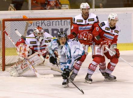 EBEL. Eishockey Bundesliga. KAC gegen 	EHC Liwest Black Wings Linz. David Madlehner, David Joseph Fischer, Kevin Kapstad,  (KAC), Brian Lebler (Linz). Klagenfurt, am 22.1.2017.
Foto: Kuess

---
pressefotos, pressefotografie, kuess, qs, qspictures, sport, bild, bilder, bilddatenbank