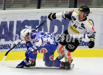 EBEL. Eishockey Bundesliga. VSV gegen	Dornbirner Eishockey Club. Corey Locke,  (VSV), Brock McBride (Dornbirn). Villach, am 27.1.2017.
Foto: Kuess

---
pressefotos, pressefotografie, kuess, qs, qspictures, sport, bild, bilder, bilddatenbank