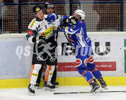 EBEL. Eishockey Bundesliga. VSV gegen	Dornbirner Eishockey Club. Dustin Johner,  (VSV), Olivier Magnan (Dornbirn). Villach, am 27.1.2017.
Foto: Kuess

---
pressefotos, pressefotografie, kuess, qs, qspictures, sport, bild, bilder, bilddatenbank