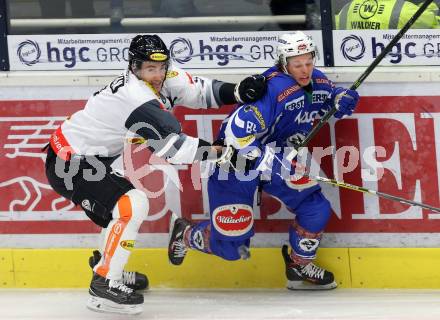 EBEL. Eishockey Bundesliga. VSV gegen	Dornbirner Eishockey Club. Corey Locke,  (VSV), Olivier Magnan (Dornbirn). Villach, am 27.1.2017.
Foto: Kuess

---
pressefotos, pressefotografie, kuess, qs, qspictures, sport, bild, bilder, bilddatenbank