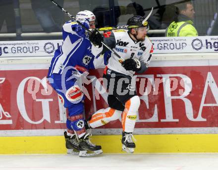 EBEL. Eishockey Bundesliga. VSV gegen	Dornbirner Eishockey Club. Christof Kromp, (VSV), James Arniel (Dornbirn). Villach, am 27.1.2017.
Foto: Kuess

---
pressefotos, pressefotografie, kuess, qs, qspictures, sport, bild, bilder, bilddatenbank