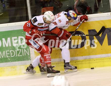 EBEL. Eishockey Bundesliga. KAC gegen 	EC Red Bull Salzburg. Steven Strong,  (KAC), Peter Hochkofler (Salzburg). Klagenfurt, am 29.1.2017.
Foto: Kuess

---
pressefotos, pressefotografie, kuess, qs, qspictures, sport, bild, bilder, bilddatenbank