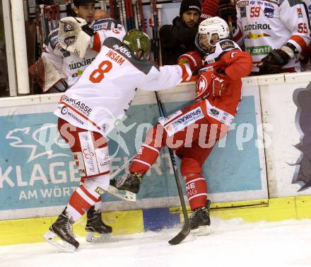 EBEL. Eishockey Bundesliga. KAC gegen 	HCB Suedtirol Alperia. Philipp Kreuzer, (KAC), Marco Insam  (Bozen). Klagenfurt, am 29.1.2017.
Foto: Kuess

---
pressefotos, pressefotografie, kuess, qs, qspictures, sport, bild, bilder, bilddatenbank