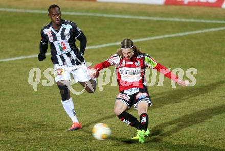 Fussball Bundesliga. RZ Pellets WAC gegen SV Guntamatic Ried. Dever Akeem Orgill,  (WAC), Dennis Chessa (Ried). Wolfsberg, am 11.2.2017.
Foto: Kuess

---
pressefotos, pressefotografie, kuess, qs, qspictures, sport, bild, bilder, bilddatenbank